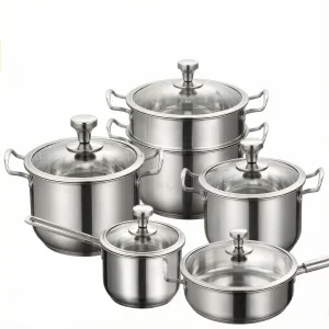 Wholesale Stainless Steel Cookware Set with Glass Lids