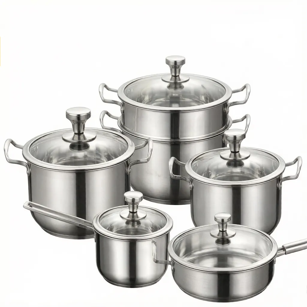 Wholesale Stainless Steel Cookware Set with Glass Lids
