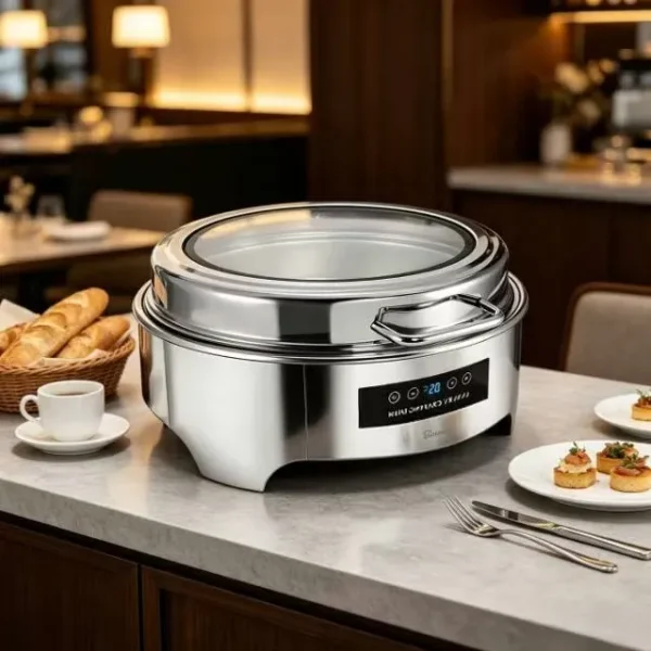 Juego de bufé con calientaplatos redondos a granel, calentador de comida de perfil bajo con control táctil visible 1