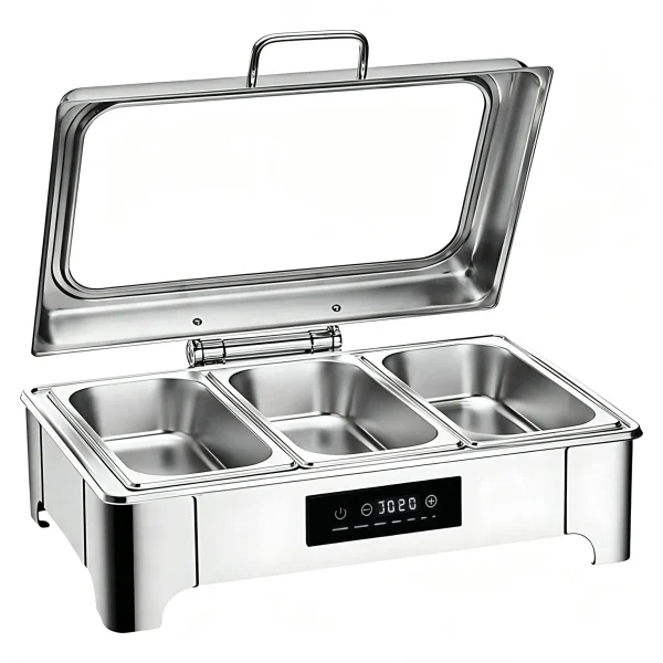 Juego de calientaplatos para catering al por mayor, calentador eléctrico de comida rectangular, bajo y con ventana de visualización