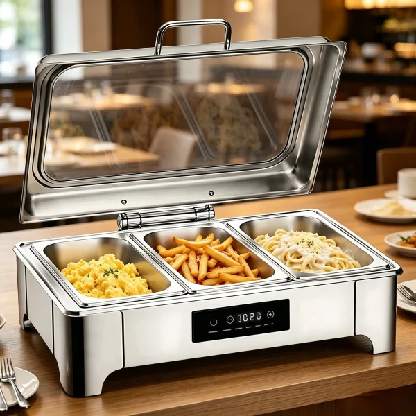 Juego de bufé con calientaplatos al por mayor, calentador eléctrico de comida rectangular bajo con ventana de visualización 3