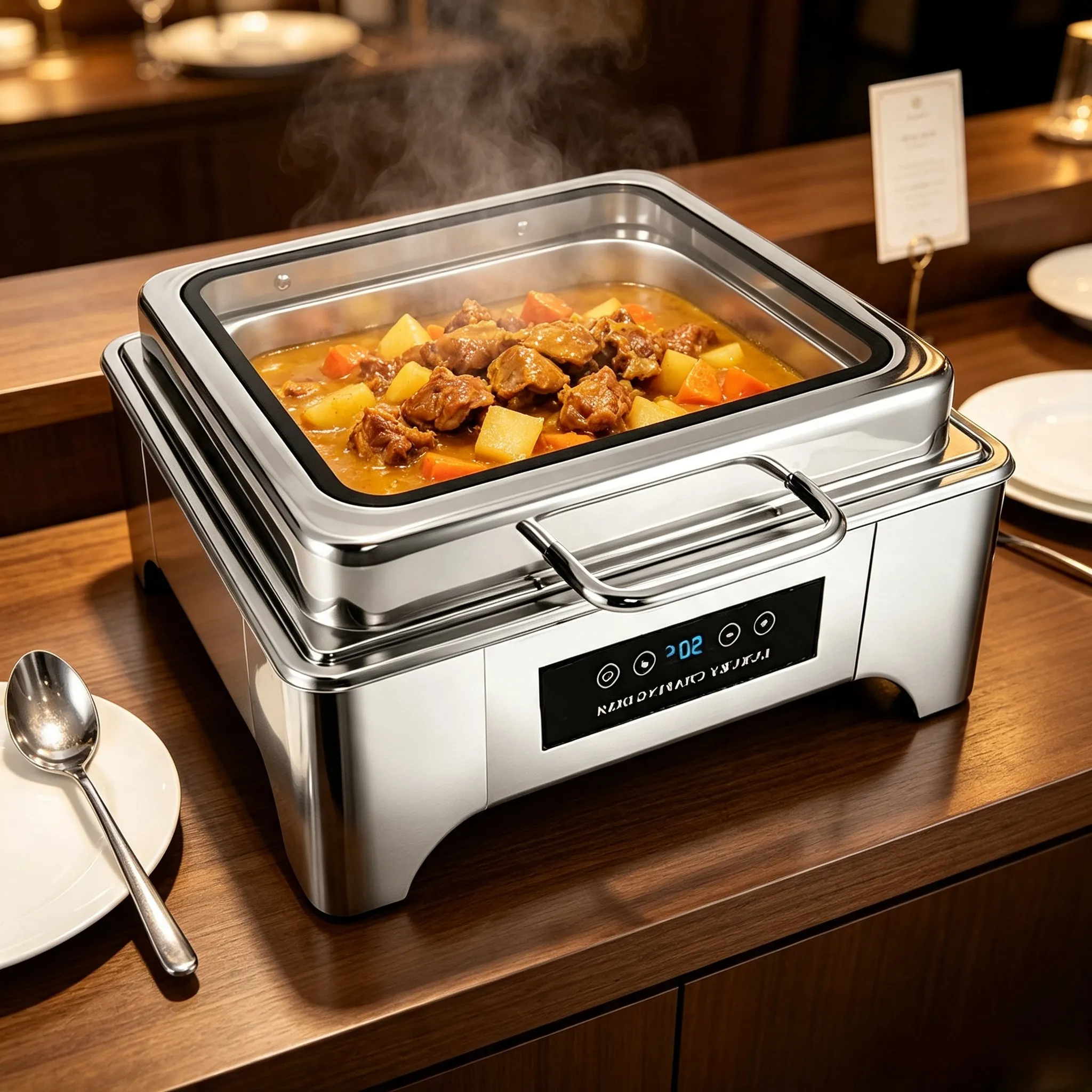 Juego de bufé con calentador eléctrico al por mayor, calentador de comida cuadrado y bajo con pantalla táctil discreta 2