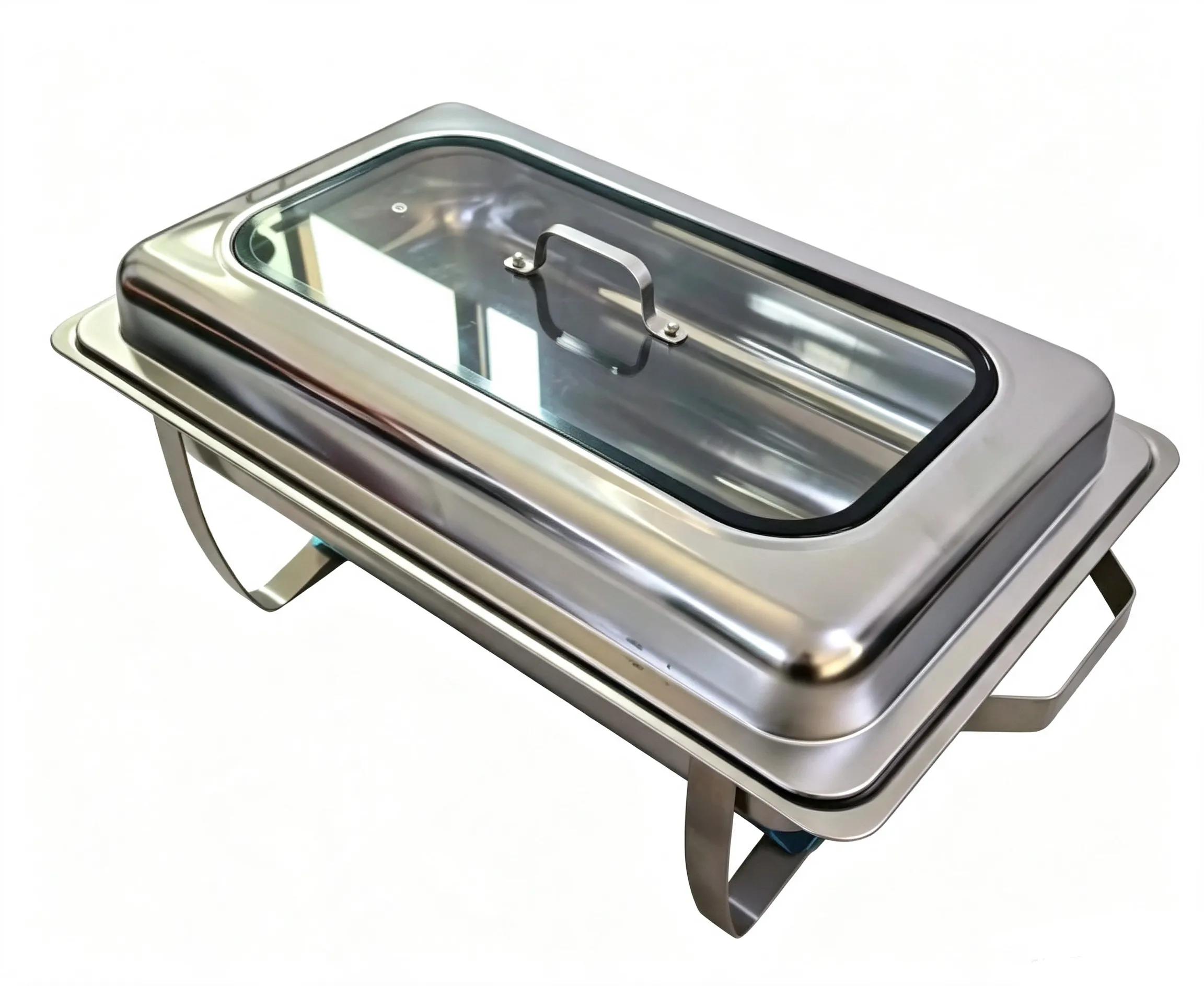 Calentador rectangular con tapa enrollable y cristal a la vista, de acero inoxidable 410, en dos colores, para catering (venta al por mayor)