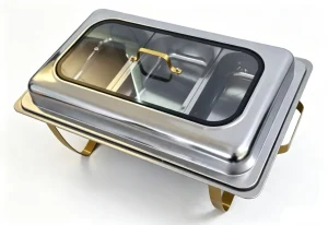 Calentador rectangular con tapa enrollable y cristal visible, de acero inoxidable 410, en dos colores, para catering, al por mayor 1