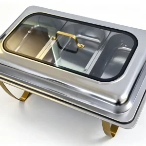 Calentador rectangular con tapa enrollable y cristal visible, de acero inoxidable 410, en dos colores, para catering, al por mayor 1